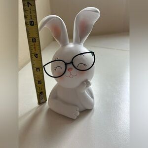 White Easter Bunny Rabbit Figurine with Glasses